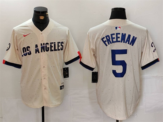 Men's Los Angeles Dodgers #5 Freddie Freeman Cream Stitched Baseball Jersey